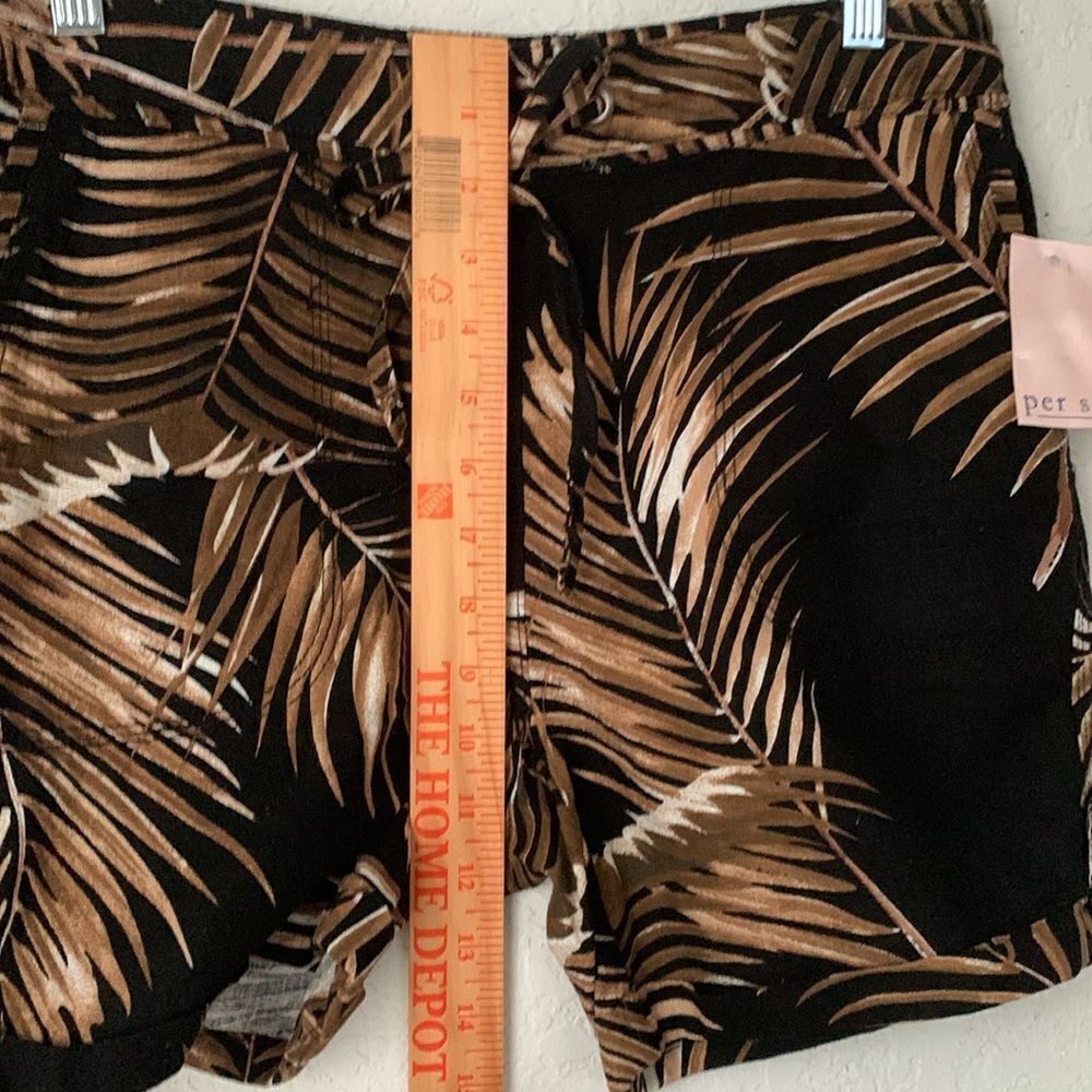 NWT Per Se Women's Black Brown Linen Blend Tropical Shorts Pockets Size S - Picture 3 of 12